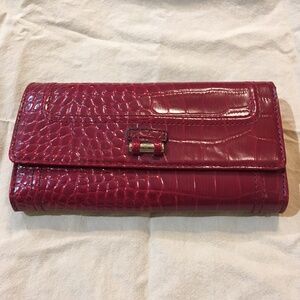 “LC” vinyl/polyester red crocodile embossed wallet